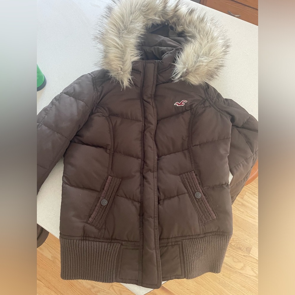 Hollister brown down puffer coat